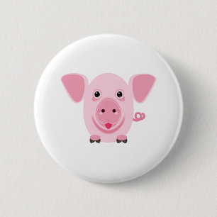 Macaron Rond 5 Cm Petit cochon rose heureux mignon
