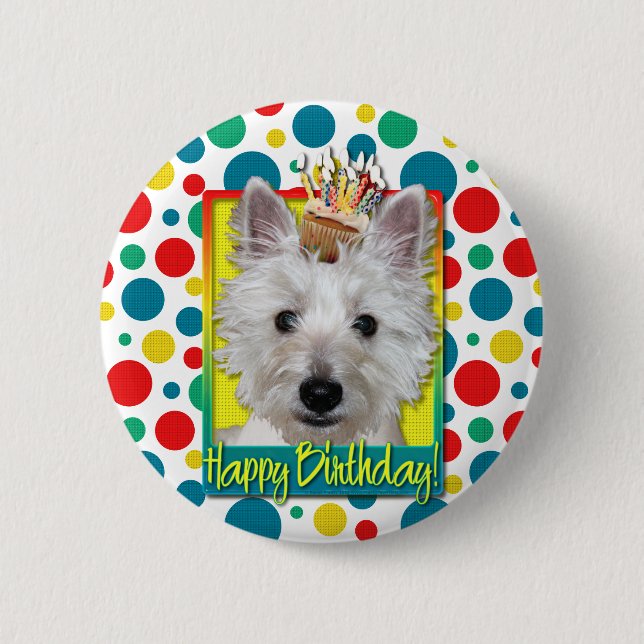 Macaron Rond 5 Cm Petit gâteau d'anniversaire - Westie - réservoir (Devant)