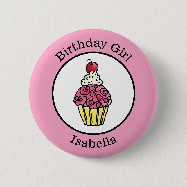 Macaron Rond 5 Cm Petit gâteau de fille d'anniversaire personnalisé (Devant)
