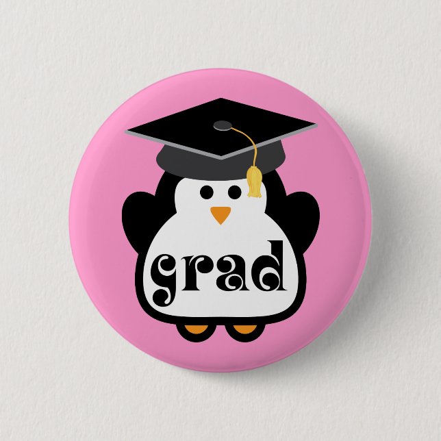 Macaron Rond 5 Cm Petit Grad Penguin Graduation Cadeau (Devant)