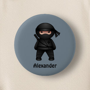 Macaron Rond 5 Cm Petit guerrier de Ninja sur Grey