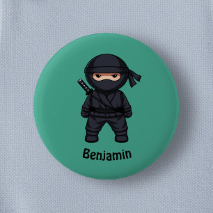 Macaron Rond 5 Cm Petit guerrier ninja sur fond vert