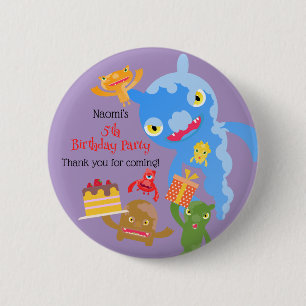 Macaron Rond 5 Cm Petit monstre de fête et fête d'anniversaire avec