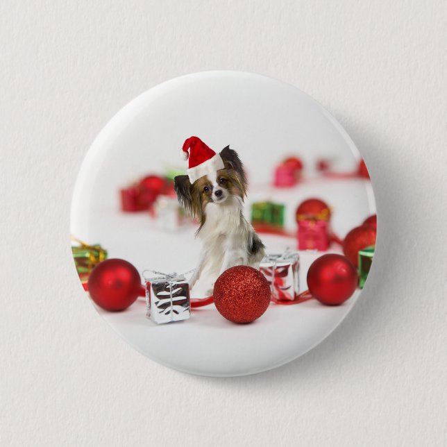 Macaron Rond 5 Cm Petit Papillon Chien Noël Santa Hat (Devant)
