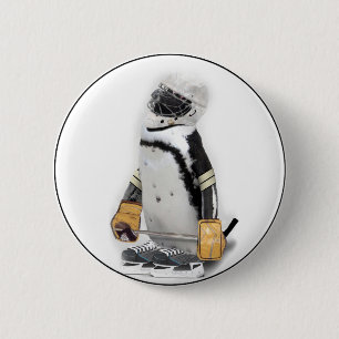 Macaron Rond 5 Cm Petit Penguin portant un engin de hockey