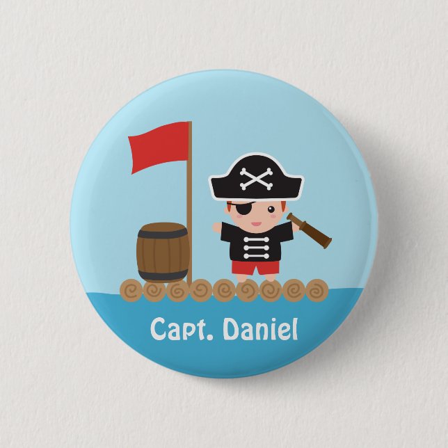 Macaron Rond 5 Cm Petit Pirate Capitaine Ocean Raft Boy (Devant)