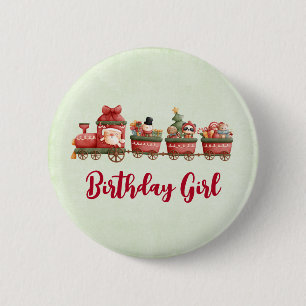 Macaron Rond 5 Cm Petit Train de Noël Vintage avec Jouets Anniversai