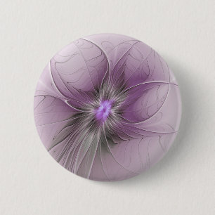 Macaron Rond 5 Cm Petite Beauté Moderne Mauve Grey Fractal Art Flowe
