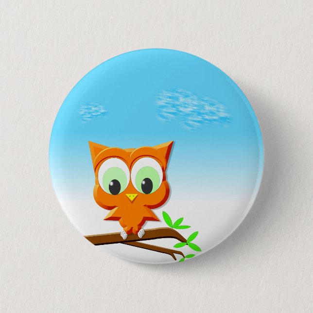 Macaron Rond 5 Cm Petite chouette sur une branche (Devant)