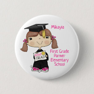 Macaron Rond 5 Cm Petite fille diplômée Cheveux Brown