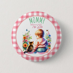 Macaron Rond 5 Cm Petite fille et chaton Maman doit être Baby show
