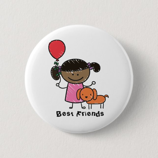 Macaron Rond 5 Cm Petite fille et son chien Texte personnalisé (Devant)