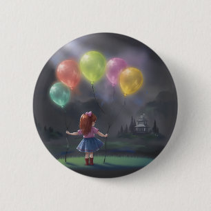 Macaron Rond 5 Cm Petite fille mignonne avec des ballons