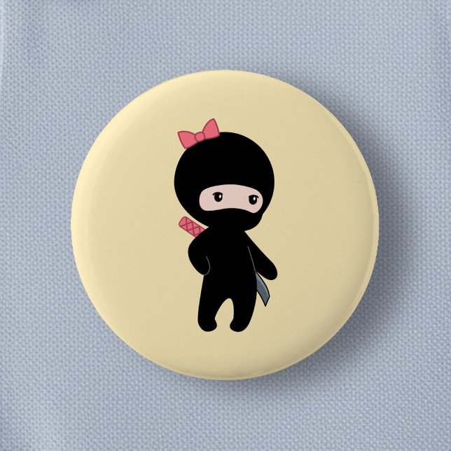 Macaron Rond 5 Cm Petite fille Ninja sur jaune (Créateur téléchargé)
