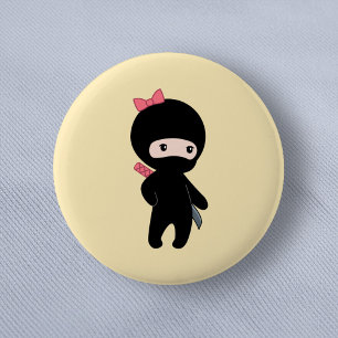 Macaron Rond 5 Cm Petite fille Ninja sur jaune