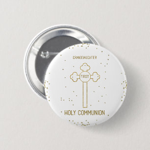 Macaron Rond 5 Cm Petite-fille Première Sainte Communion Gold Look 