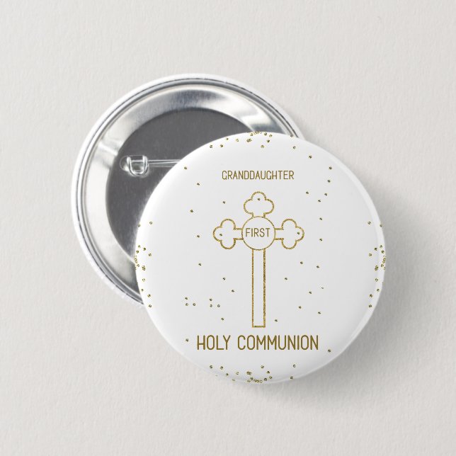 Macaron Rond 5 Cm Petite-fille Première Sainte Communion Gold Look C (Devant & derrière)