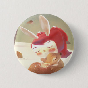 Macaron Rond 5 Cm Petite fille qui serre des cerfs