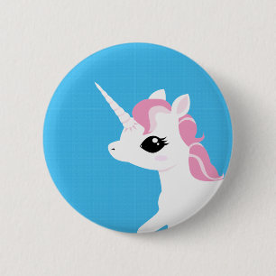 Macaron Rond 5 Cm Petite licorne avec l'insigne rose de bouton de