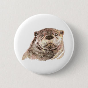 Macaron Rond 5 Cm Petite loutre drôle, nature animale mignonne