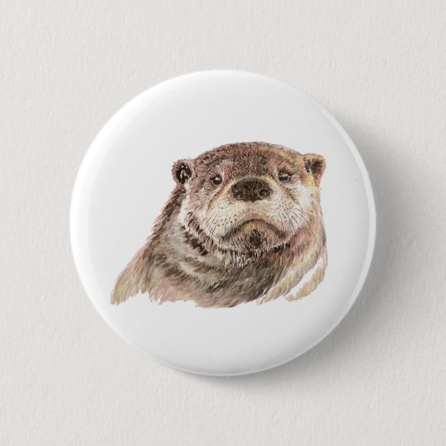 Macaron Rond 5 Cm Petite Otter, Mignonne Nature Animale (Devant)