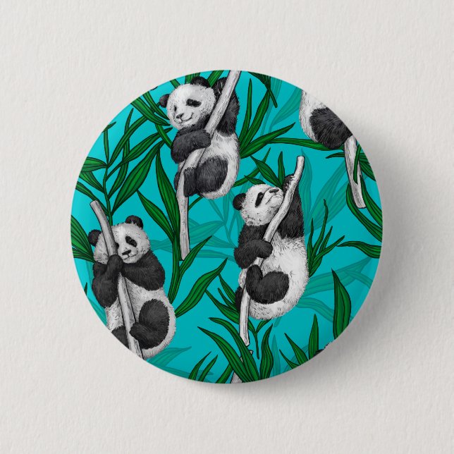 Macaron Rond 5 Cm Petits panda turquoise (Devant)