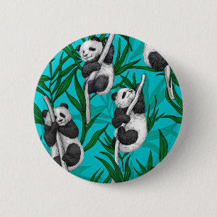 Macaron Rond 5 Cm Petits panda turquoise