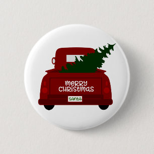 Macaron Rond 5 Cm Peu de camion rouge d'arbre de Noël de Père Noë