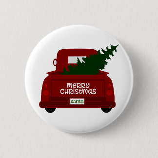 Macaron Rond 5 Cm Peu de camion rouge d'arbre de Noël de Père Noël