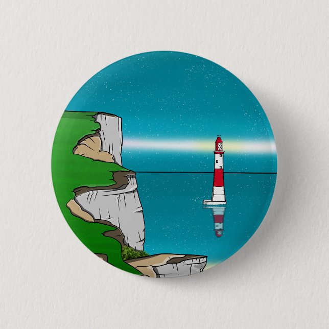 Macaron Rond 5 Cm Phare de Beachy Head et Cliff Top (Devant)