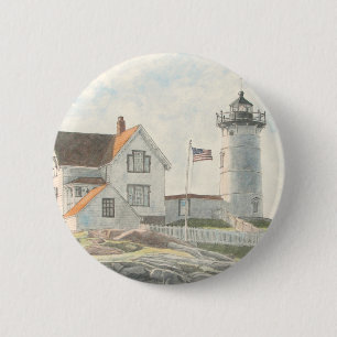 Macaron Rond 5 Cm Phare de Cape Neddick Aquarelle