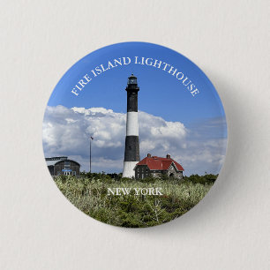 Macaron Rond 5 Cm Phare de Fire Island, Bouton de New York
