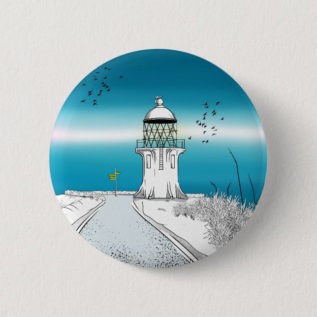 Macaron Rond 5 Cm Phare du Cap Reinga Nouvelle-Zélande (Devant)