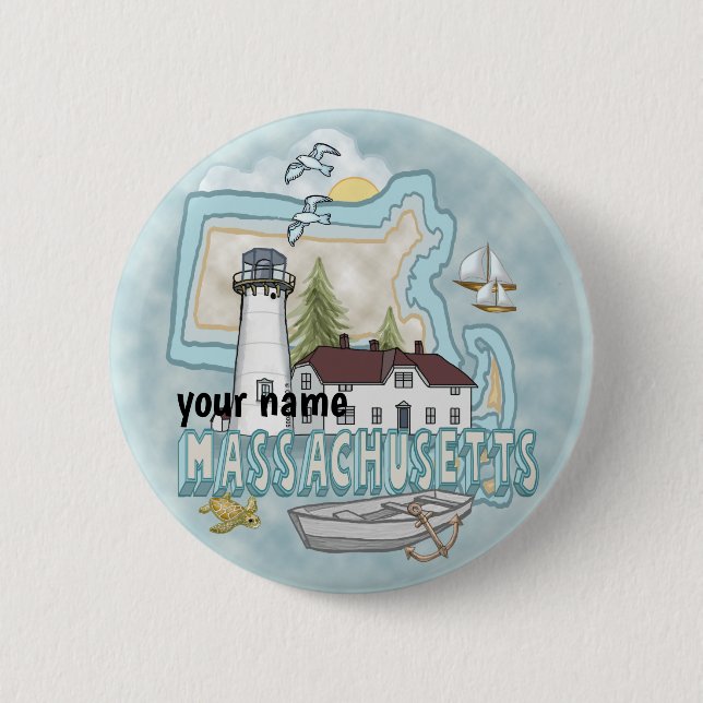 Macaron Rond 5 Cm Phare du Massachusetts (Devant)