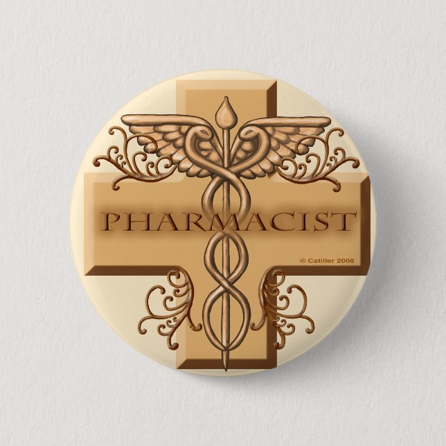 Macaron Rond 5 Cm Pharmaciste Cross Caduceus (Devant)