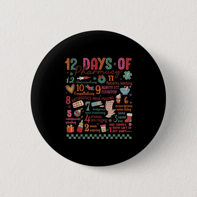 Macaron Rond 5 Cm Pharmacy Christmas Shirt - 12 Days Of Pharmacy Tec (Devant)