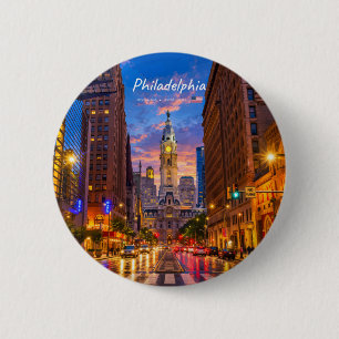 Macaron Rond 5 Cm Philadelphie, États-Unis - Hôtel de ville, ciel cr