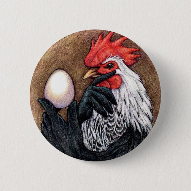 Macaron Rond 5 Cm Philosophe de poulet de dessin d'oeufs de coq (Devant)