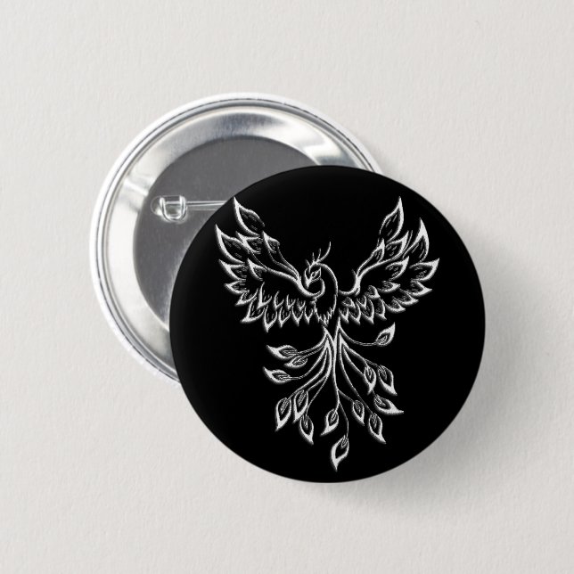 Macaron Rond 5 Cm Phoenix se lève sur le noir (Devant & derrière)
