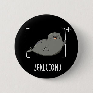 Macaron Rond 5 Cm Phoque Ion Funny Sea Lion Pun Dark BG
