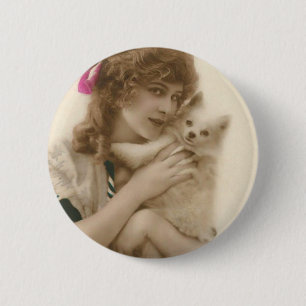Macaron Rond 5 Cm Photo antique Victorian Woman and Dog
