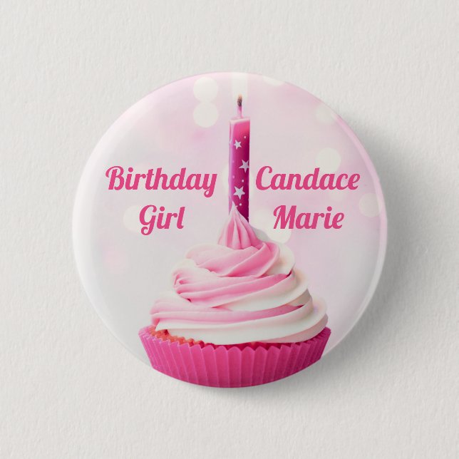 Macaron Rond 5 Cm Photo d'anniversaire personnalisée Fille Pretty Ro (Devant)
