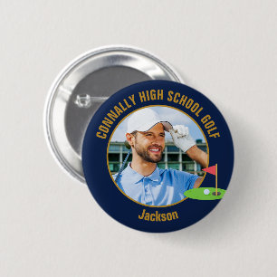 Macaron Rond 5 Cm Photo de golfeur en or bleu marine Équipe de golf