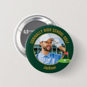 Macaron Rond 5 Cm Photo de golfeur Green Gold de l'équipe de golf du