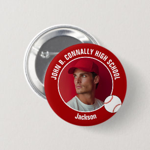 Macaron Rond 5 Cm Photo de joueur de baseball rouge Esprit de lycée