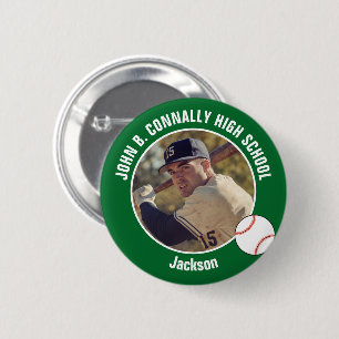Macaron Rond 5 Cm Photo de joueur de baseball vert Esprit du lycée