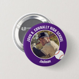Macaron Rond 5 Cm Photo de joueur de baseball violet Esprit de lycée