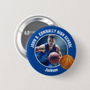 Macaron Rond 5 Cm Photo de joueur de basket-ball bleu Esprit de lycé