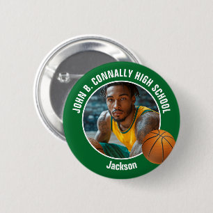 Macaron Rond 5 Cm Photo de joueur de basket-ball vert Esprit de lycé