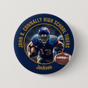 Macaron Rond 5 Cm Photo de joueur de football américain au lycée ble